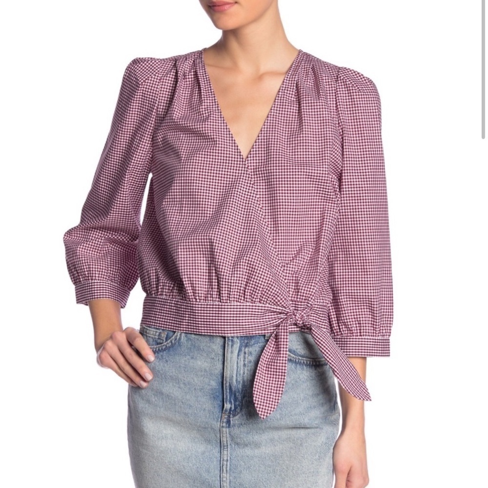 Madewell Gingham Wrap Top, 3/4 Sleeve, Gently Used, Summer feminine